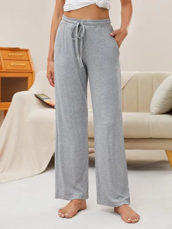 HEARTNICE 2 Pack Women's Pajamas Pants with Pockets Wide Leg Lounge Casual Loose Comfy Stretch Rib Yoga Sweatpants