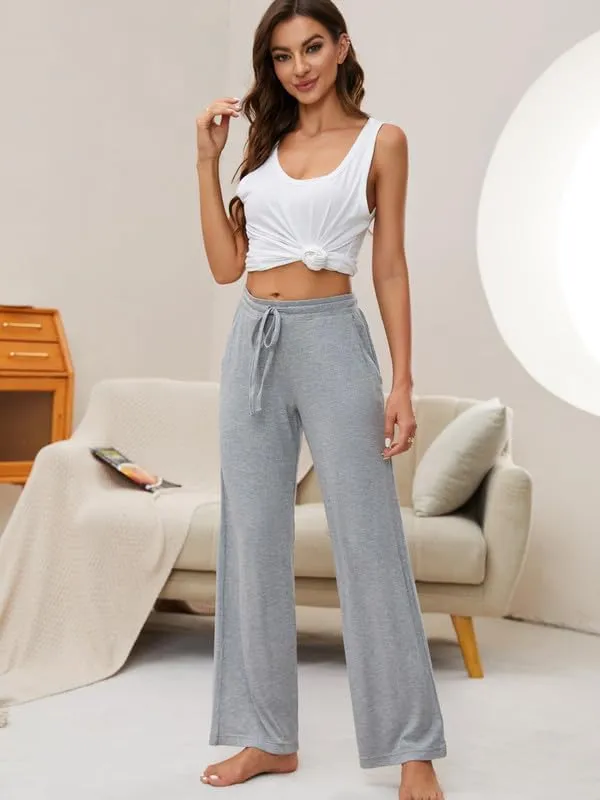 HEARTNICE 2 Pack Women's Pajamas Pants with Pockets Wide Leg Lounge Casual Loose Comfy Stretch Rib Yoga Sweatpants