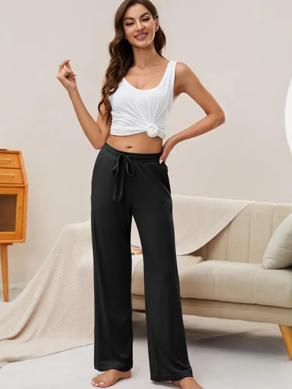 HEARTNICE 2 Pack Women's Pajamas Pants with Pockets Wide Leg Lounge Casual Loose Comfy Stretch Rib Yoga Sweatpants