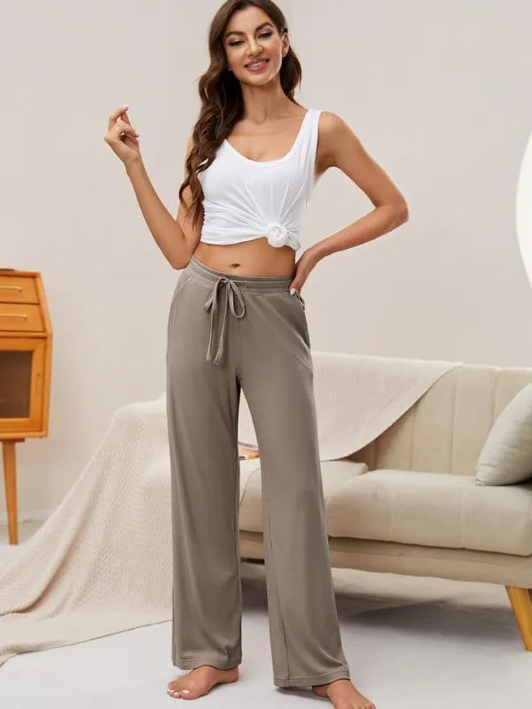 HEARTNICE 2 Pack Women's Pajamas Pants with Pockets Wide Leg Lounge Casual Loose Comfy Stretch Rib Yoga Sweatpants
