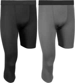 Hercicy 2 Packs Boys' Youth One Leg 3/4 Compression Tights for Football Basketball Capri Tights Athletic Base Layer Pants