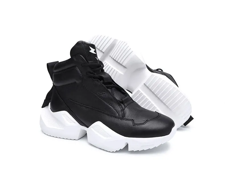 Hip Hop Leather Plain Chunky Sneakers