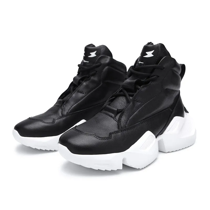 Hip Hop Leather Plain Chunky Sneakers