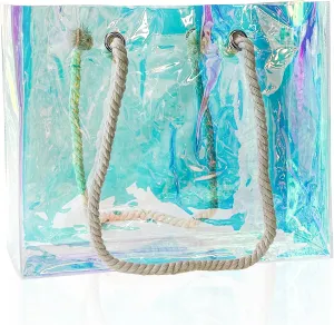 Holographic magic color laser PVC handbag hemp rope shopping bag for travel and shopping 15.75"x3.94"x11.81