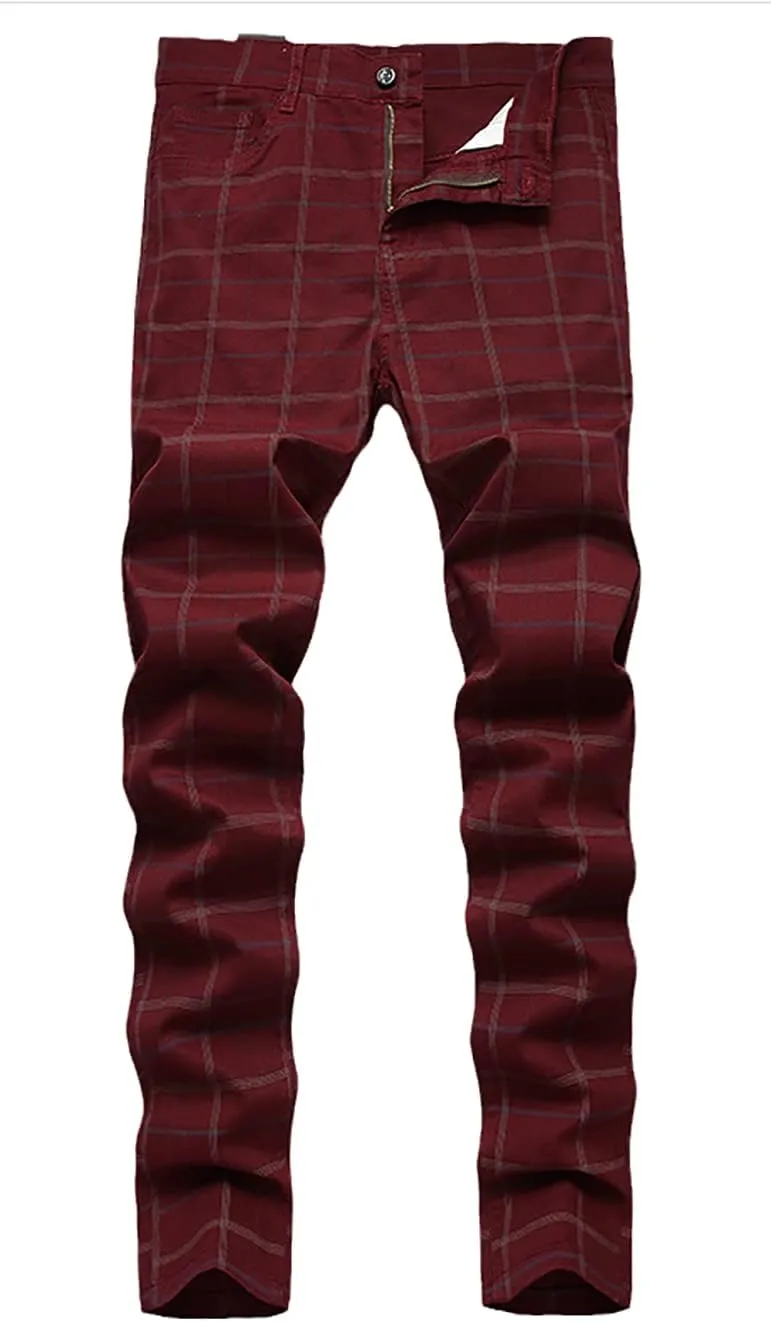 IDEALSANXUN Plaid Pants for Men Dress Chino Stright Leg Casual Skinny Pants