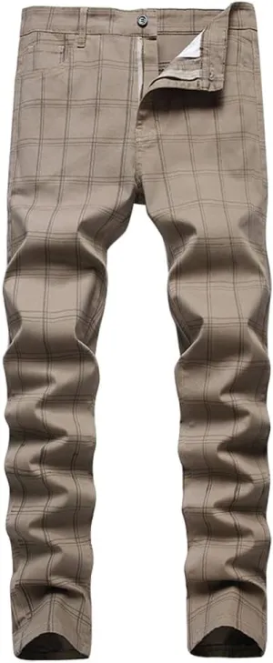 IDEALSANXUN Plaid Pants for Men Dress Chino Stright Leg Casual Skinny Pants