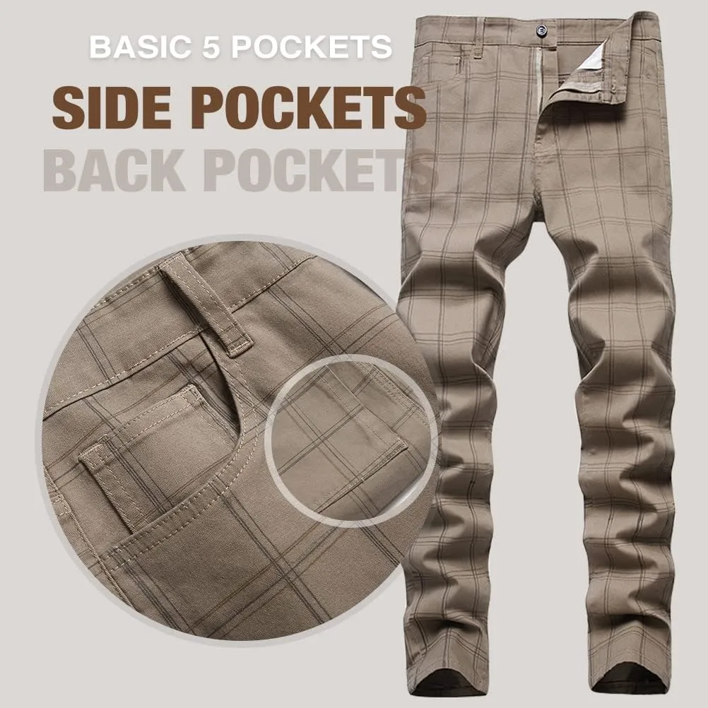 IDEALSANXUN Plaid Pants for Men Dress Chino Stright Leg Casual Skinny Pants