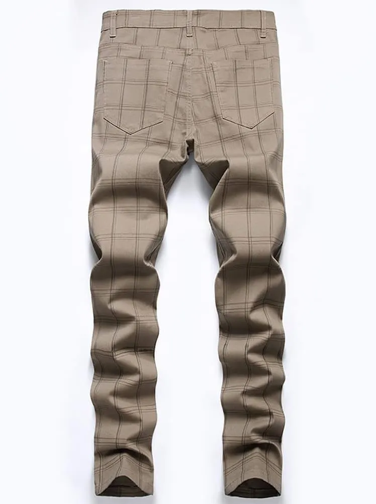 IDEALSANXUN Plaid Pants for Men Dress Chino Stright Leg Casual Skinny Pants