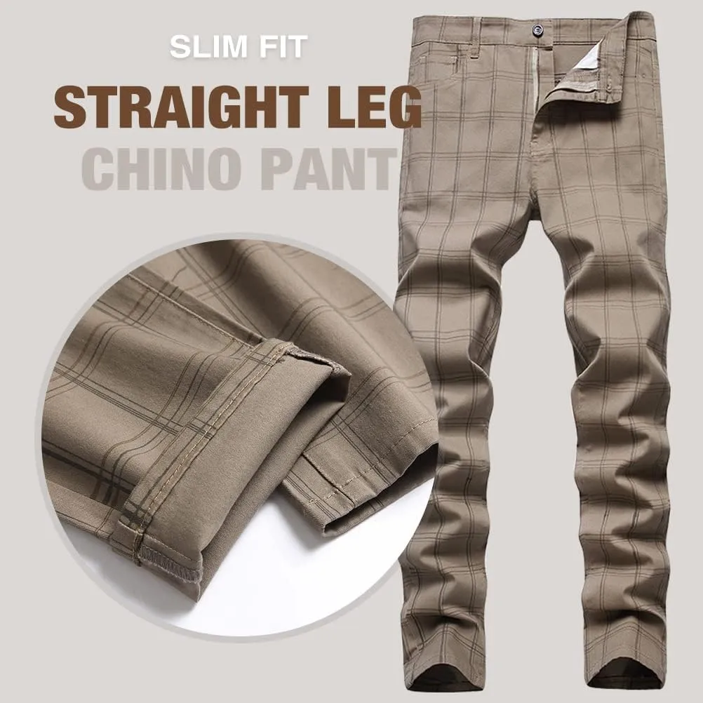 IDEALSANXUN Plaid Pants for Men Dress Chino Stright Leg Casual Skinny Pants