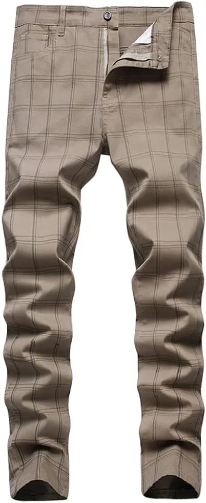 IDEALSANXUN Plaid Pants for Men Dress Chino Stright Leg Casual Skinny Pants