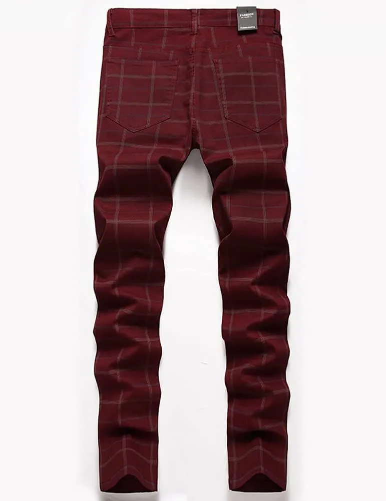 IDEALSANXUN Plaid Pants for Men Dress Chino Stright Leg Casual Skinny Pants