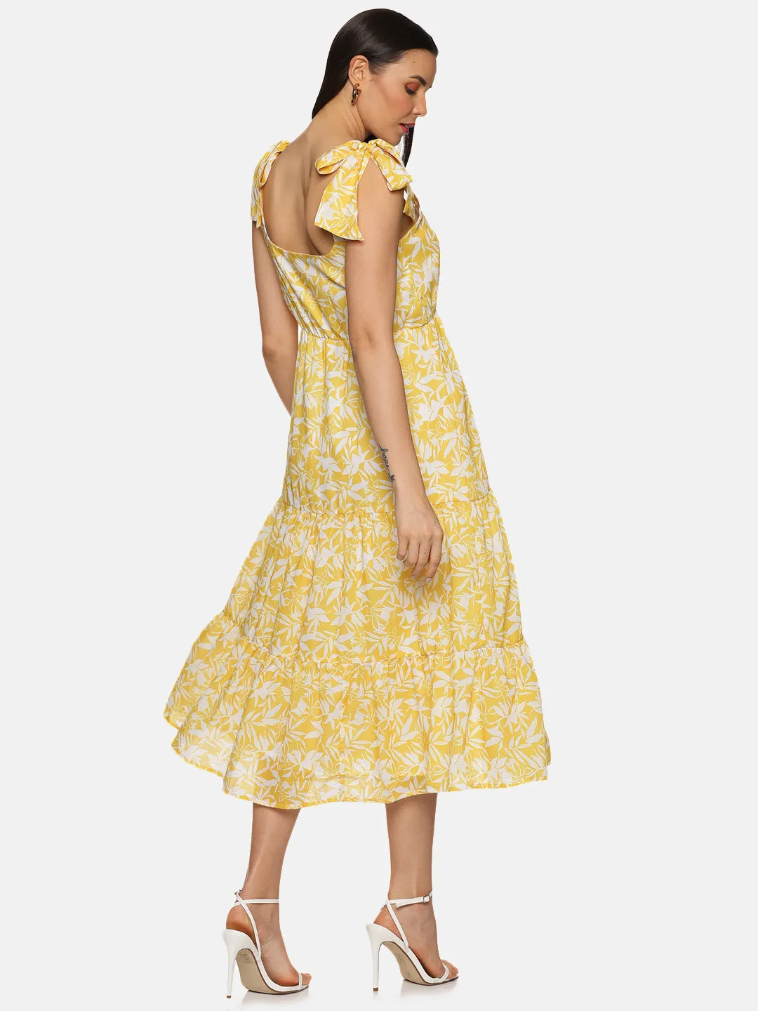 IS.U Floral Yellow Tie-up Dress