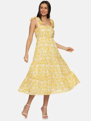 IS.U Floral Yellow Tie-up Dress