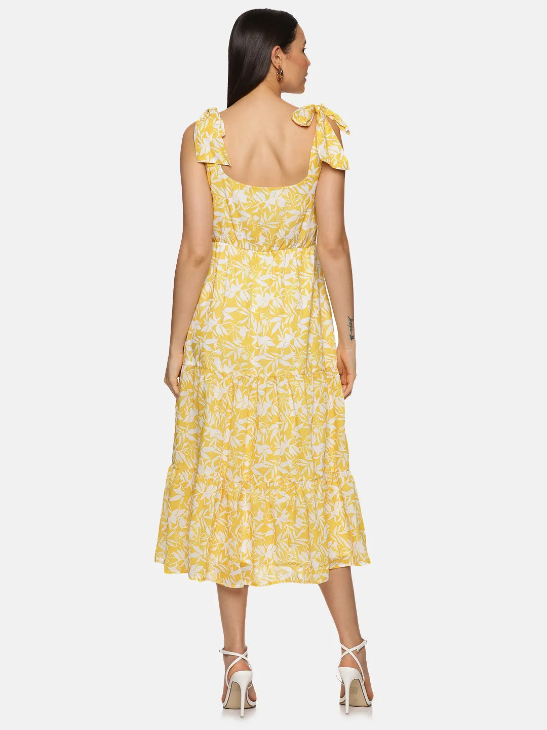 IS.U Floral Yellow Tie-up Dress