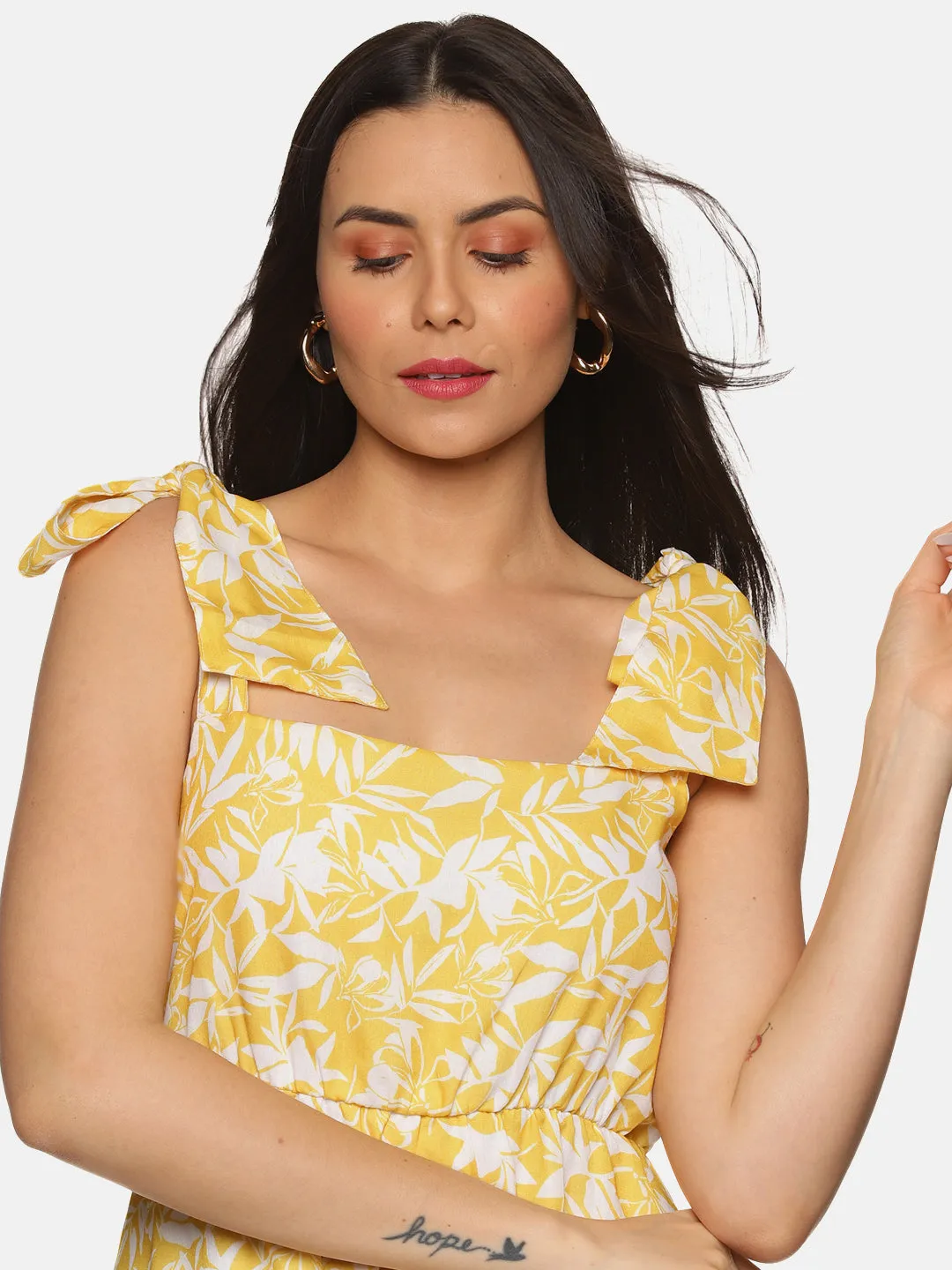 IS.U Floral Yellow Tie-up Dress