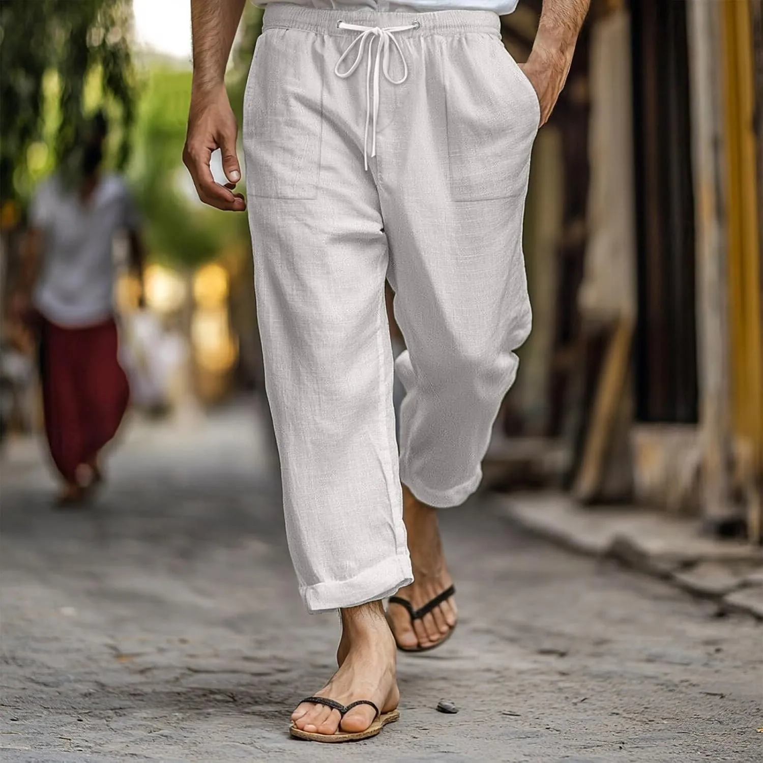 Japanese Pants Men Casual Baggy Anime Print Joggers Sweatpants Elastic Drawstring Tapered Boho Hippie Harem Pants