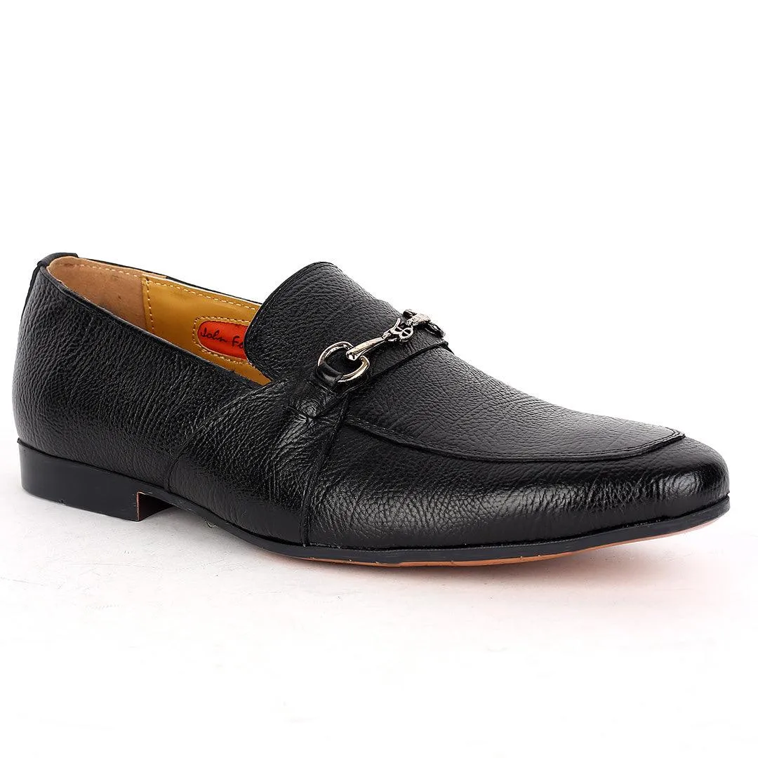 John Foster Exquisite Black Leather Patterned Designed Shoe With Gold Logo Design