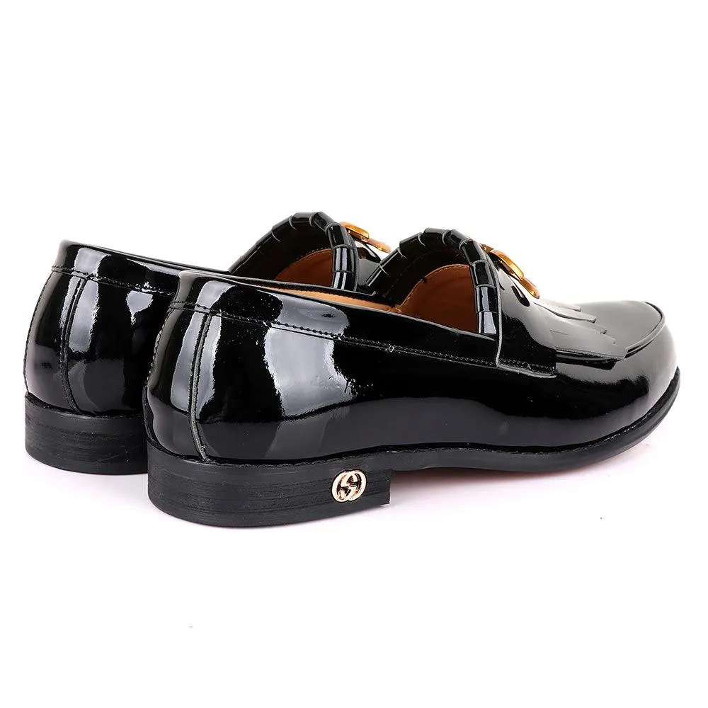 John Foster Men's Wet Lips Leather With Tassel Design-Black