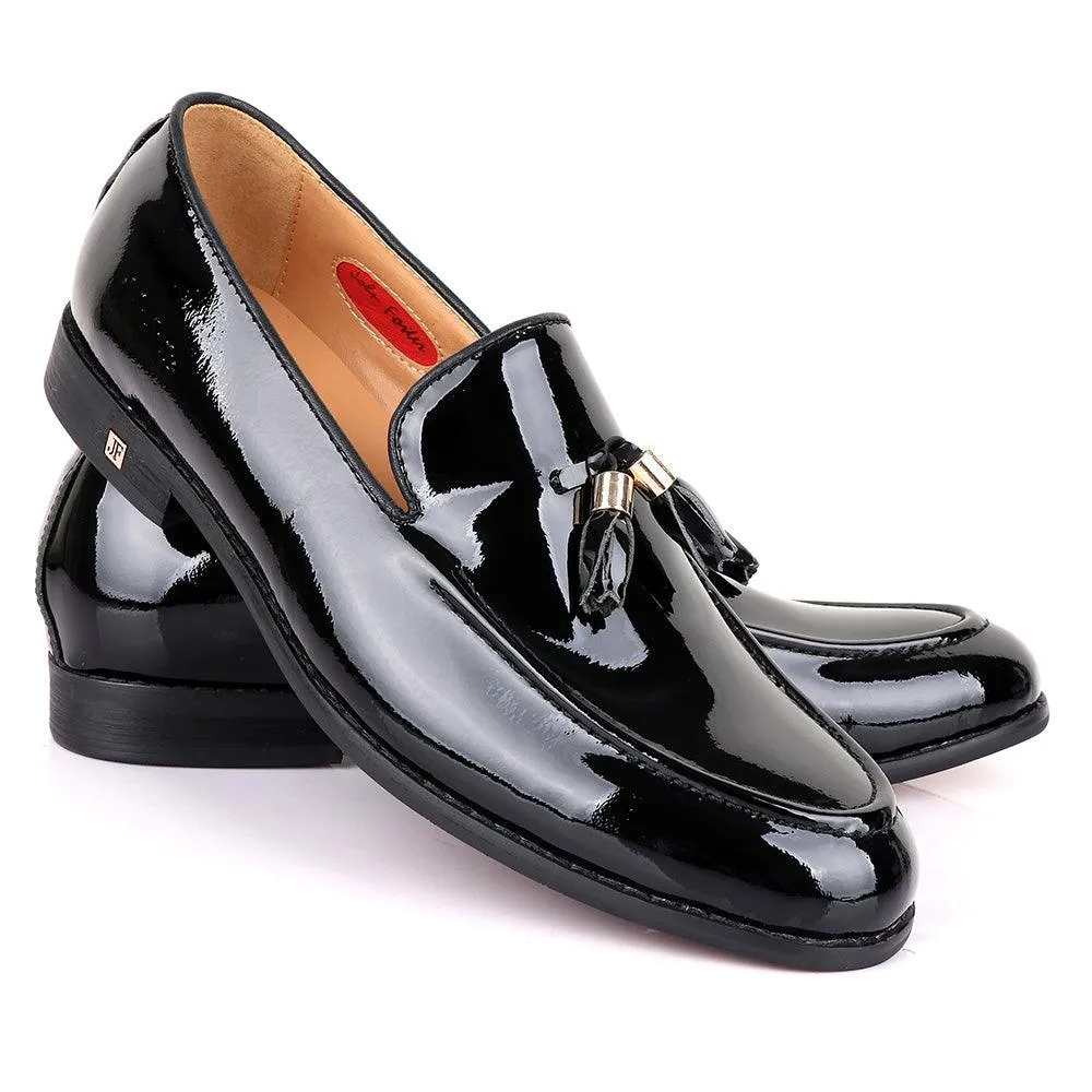 John Foster Men's Wet Lips Leather With Tassel Design-Black