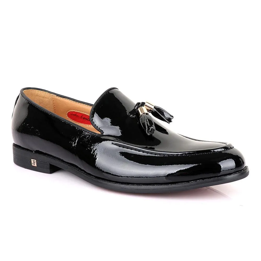 John Foster Men's Wet Lips Leather With Tassel Design-Black