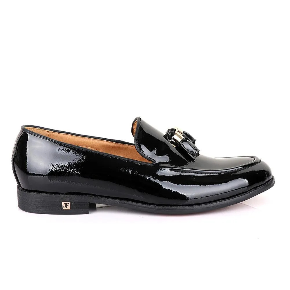 John Foster Men's Wet Lips Leather With Tassel Design-Black
