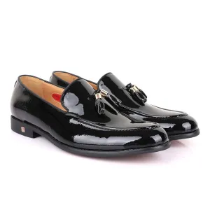 John Foster Men's Wet Lips Leather With Tassel Design-Black