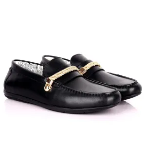 John Galliano Exquisite Gold Double Roped Designed Leather Shoe - Black