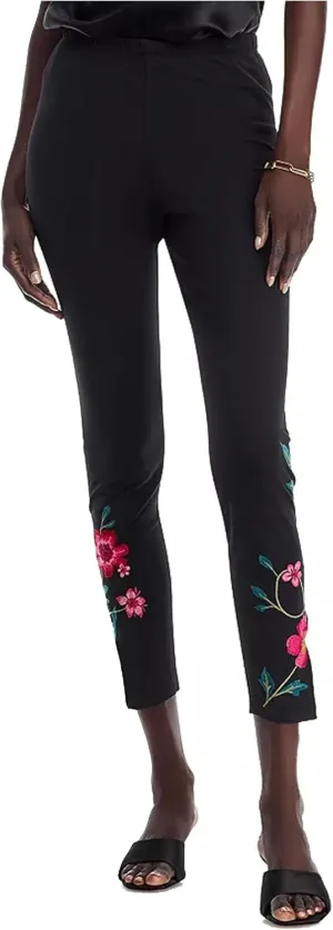 Johnny Was Rhoda Legging Floral Embroidery Pant Cotton Leggings Pants Black New