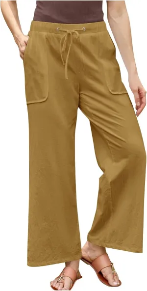 jsaierl Linen Wide Leg Pants for Women Palazzo Pants Summer Flowy Casual Trousers Loose Fit Drawstring Pants with Big Pockets