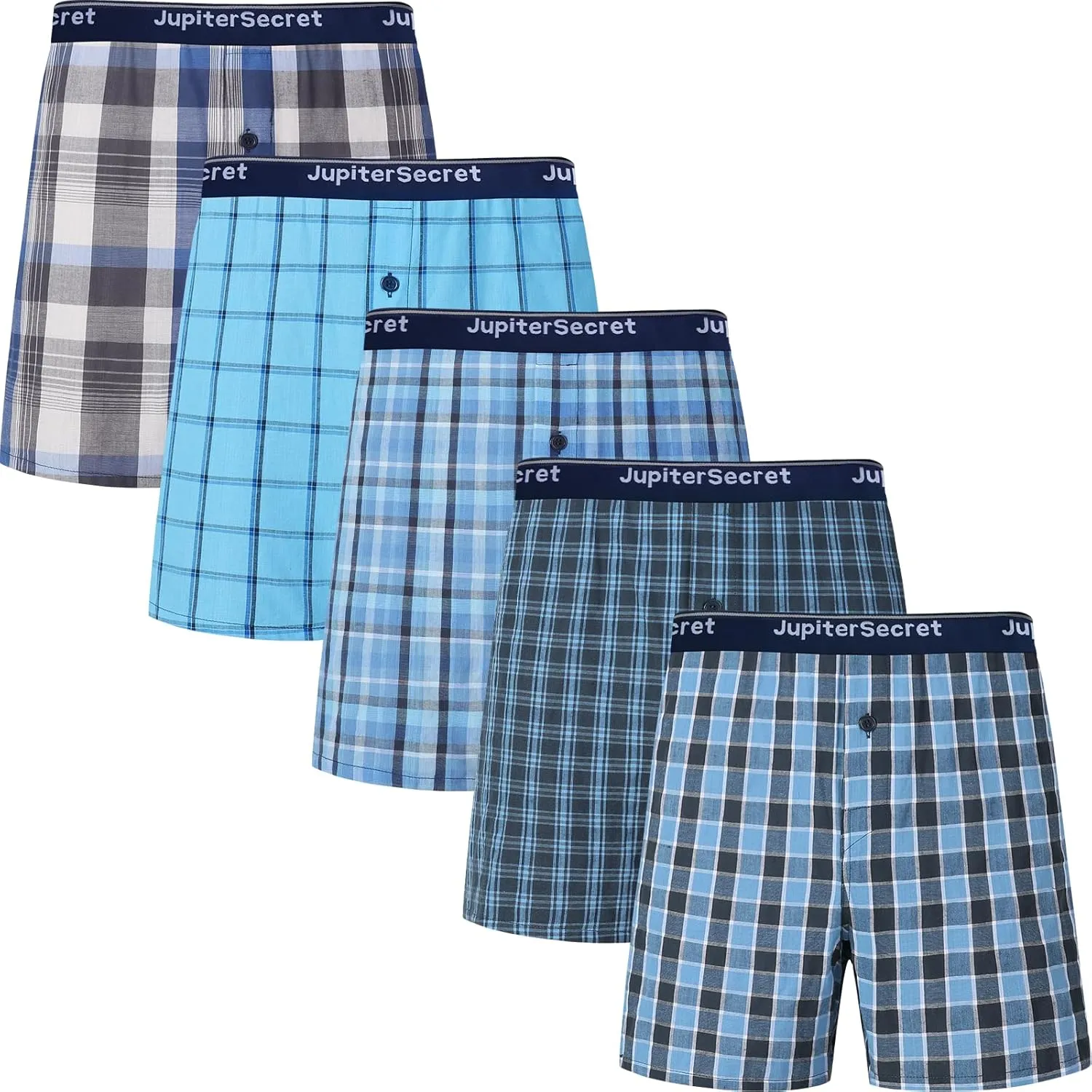 JupiterSecret Men's 100% Cotton Boxer Shorts, Men's Classic Fit Woven Underwear, 5 Pack / 10 Pack
