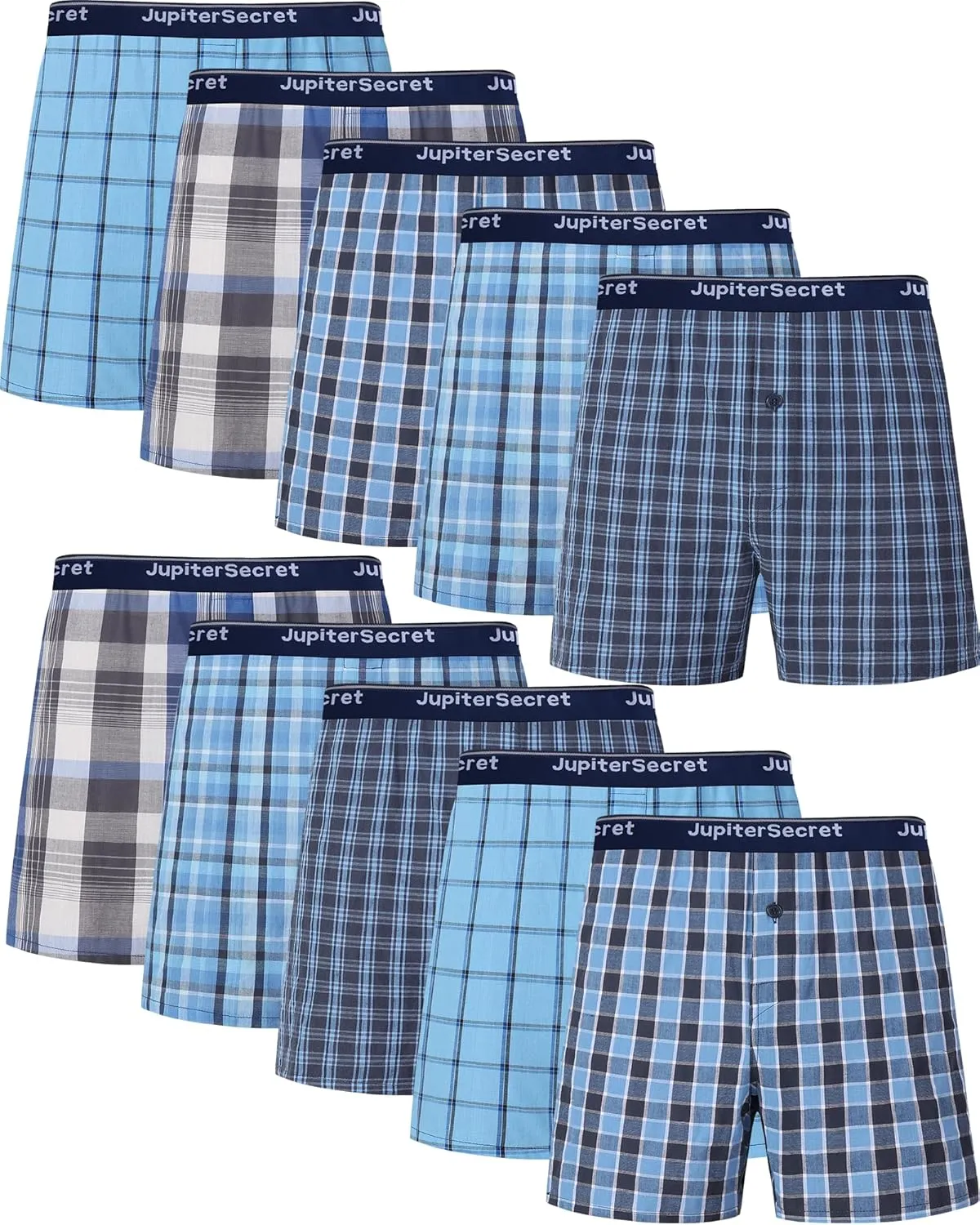 JupiterSecret Men's 100% Cotton Boxer Shorts, Men's Classic Fit Woven Underwear, 5 Pack / 10 Pack
