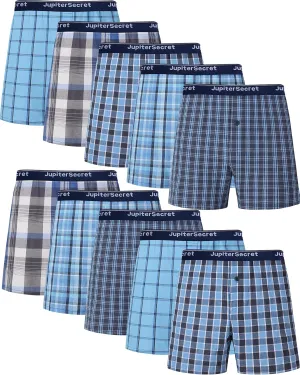 JupiterSecret Men's 100% Cotton Boxer Shorts, Men's Classic Fit Woven Underwear, 5 Pack / 10 Pack