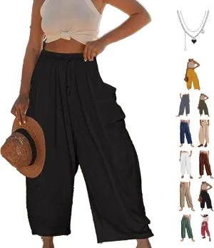 Lapidata Linen Pants, 2025 New Lapidata Harem Summer Beach Pants Plus Size, Linen Casual Loose Harem Pants with Pocket