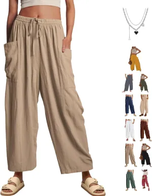 Lapidata Linen Pants, 2025 New Lapidata Harem Summer Beach Pants Plus Size, Linen Casual Loose Harem Pants with Pocket