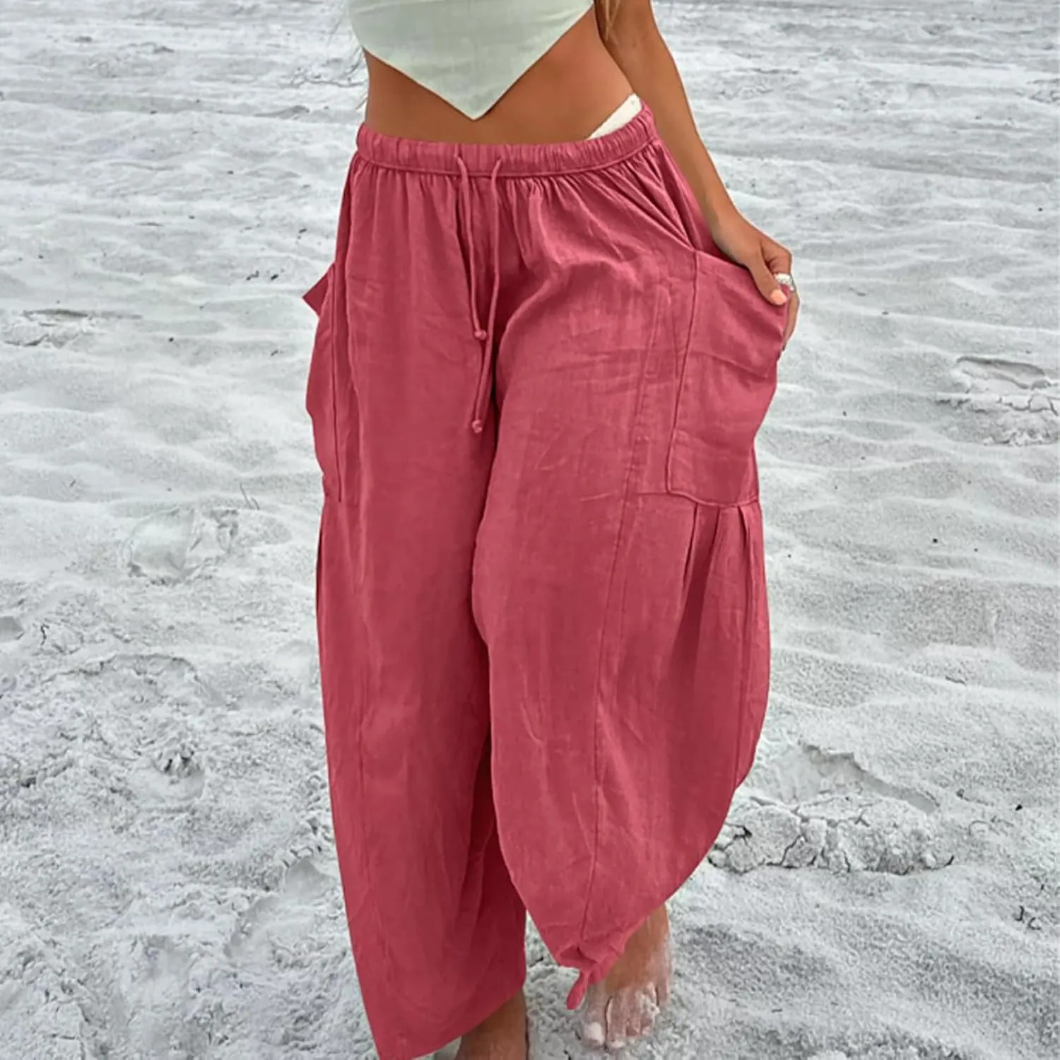 Lapidata Linen Pants, 2025 New Lapidata Harem Summer Beach Pants Plus Size, Linen Casual Loose Harem Pants with Pocket