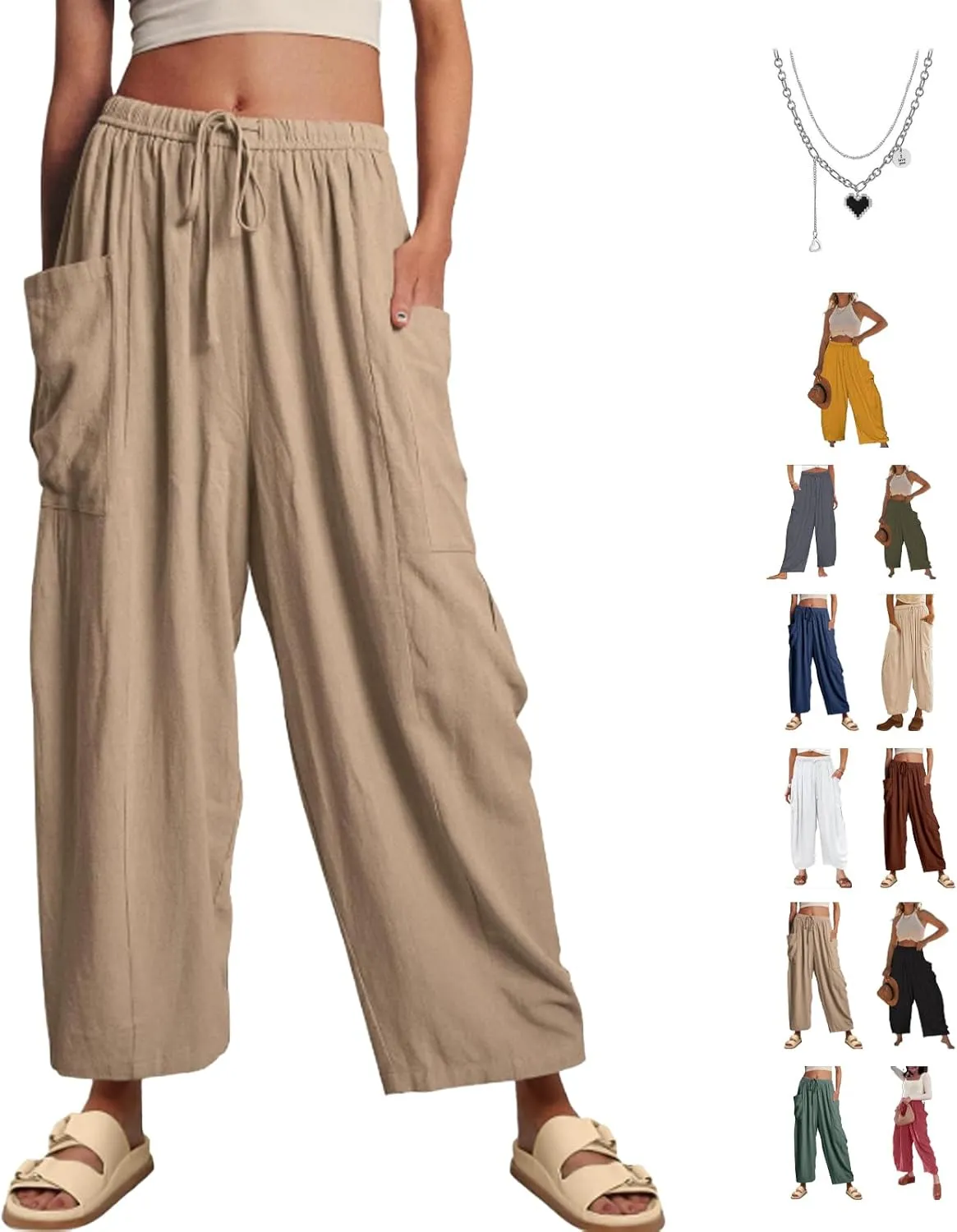 Lapidata Linen Pants, 2025 New Lapidata Harem Summer Beach Pants Plus Size, Linen Casual Loose Harem Pants with Pocket