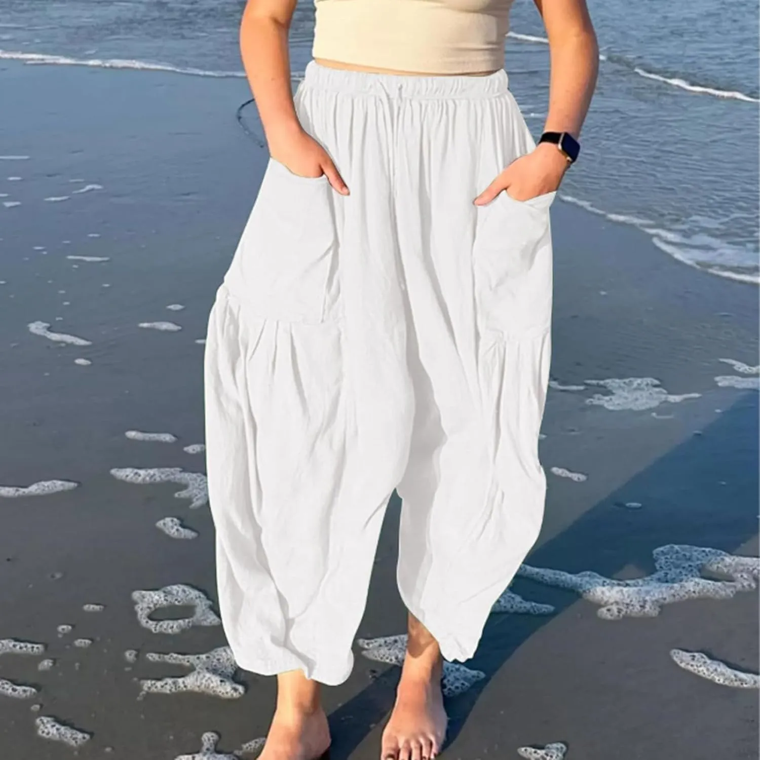 Lapidata Linen Pants, 2025 New Lapidata Harem Summer Beach Pants Plus Size, Linen Casual Loose Harem Pants with Pocket