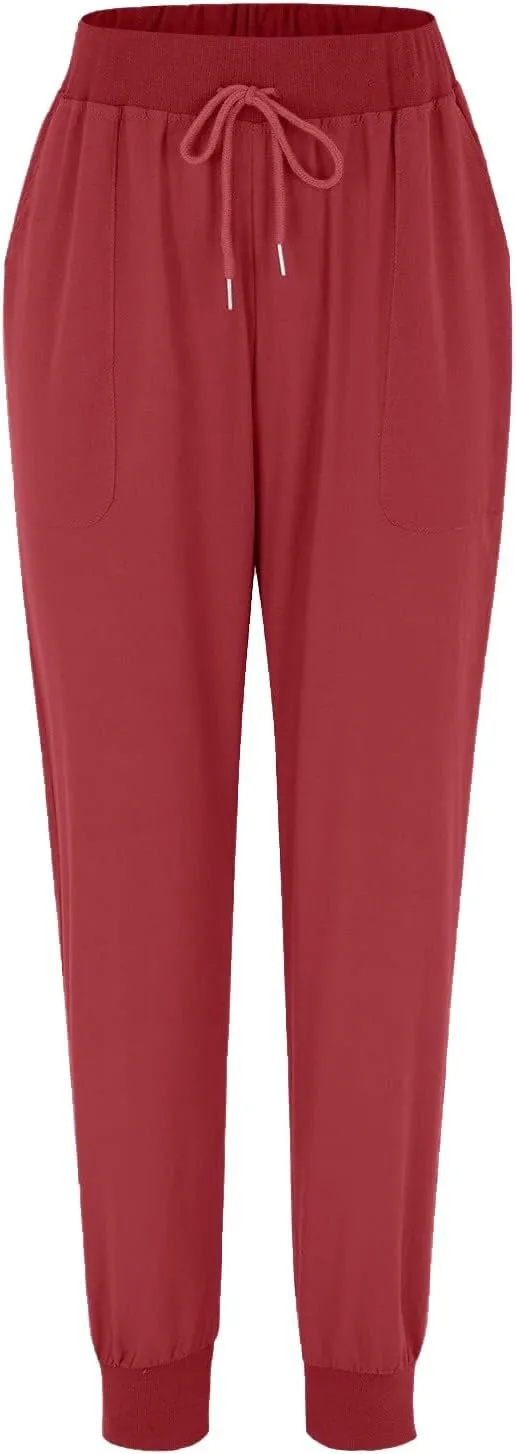 Linen Joggers for Women Casual Elastic High Waist Pants Drawstring Tapered Pants Sumemr Lightweight Trousers with Pockets