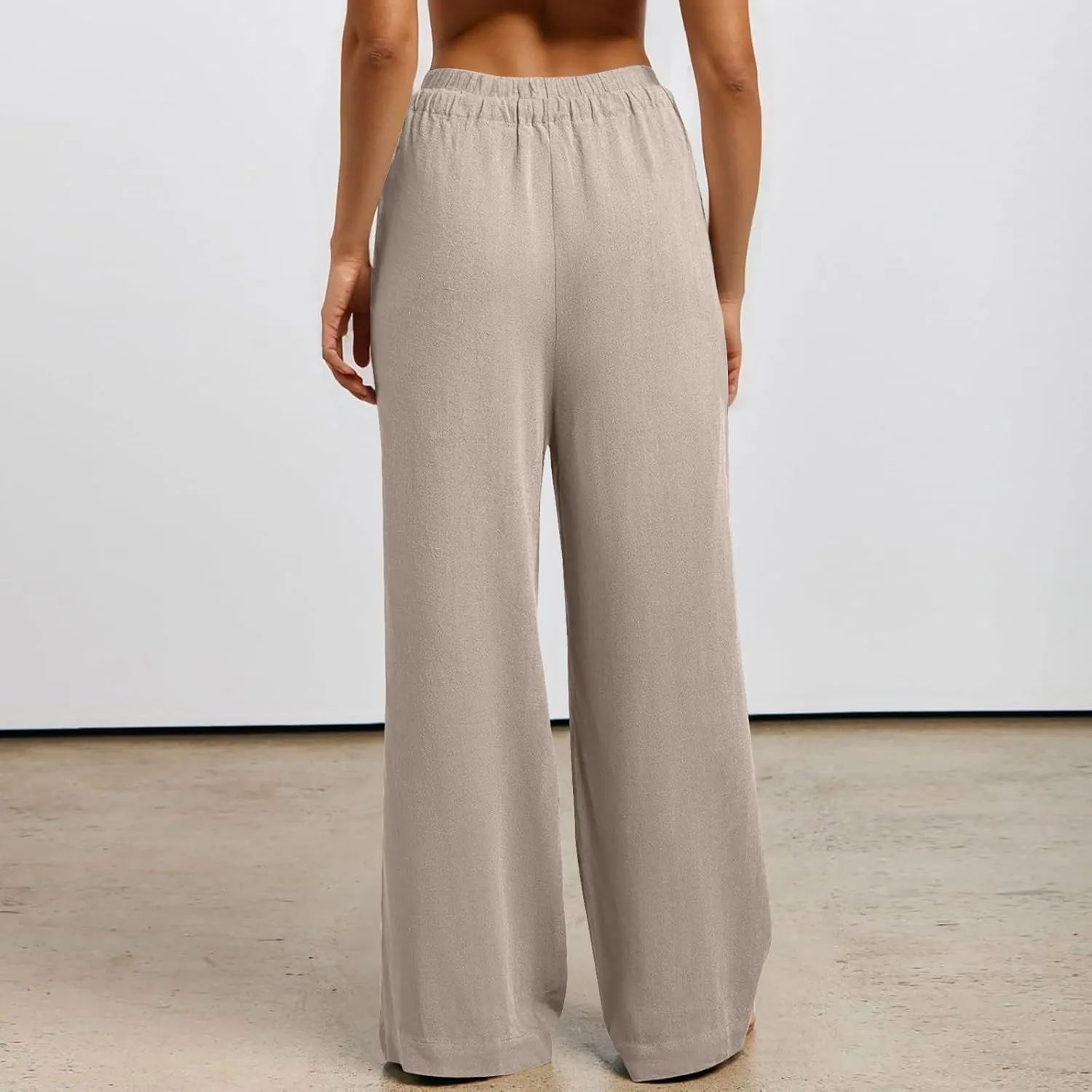 Linen Palazzo Pants for Women Loose Fit Comfy Wide Leg Pants Summer Drawstring High Waisted Lounge Pants with Pockets