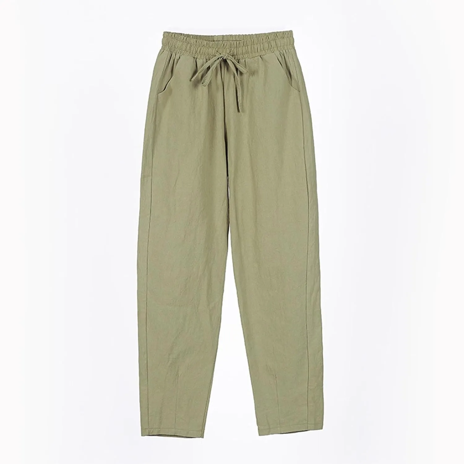 Linen Pants for Women Summer Beach Lounge Elastic Drawstring Casual Trousers with Pockets Travel Vacation
