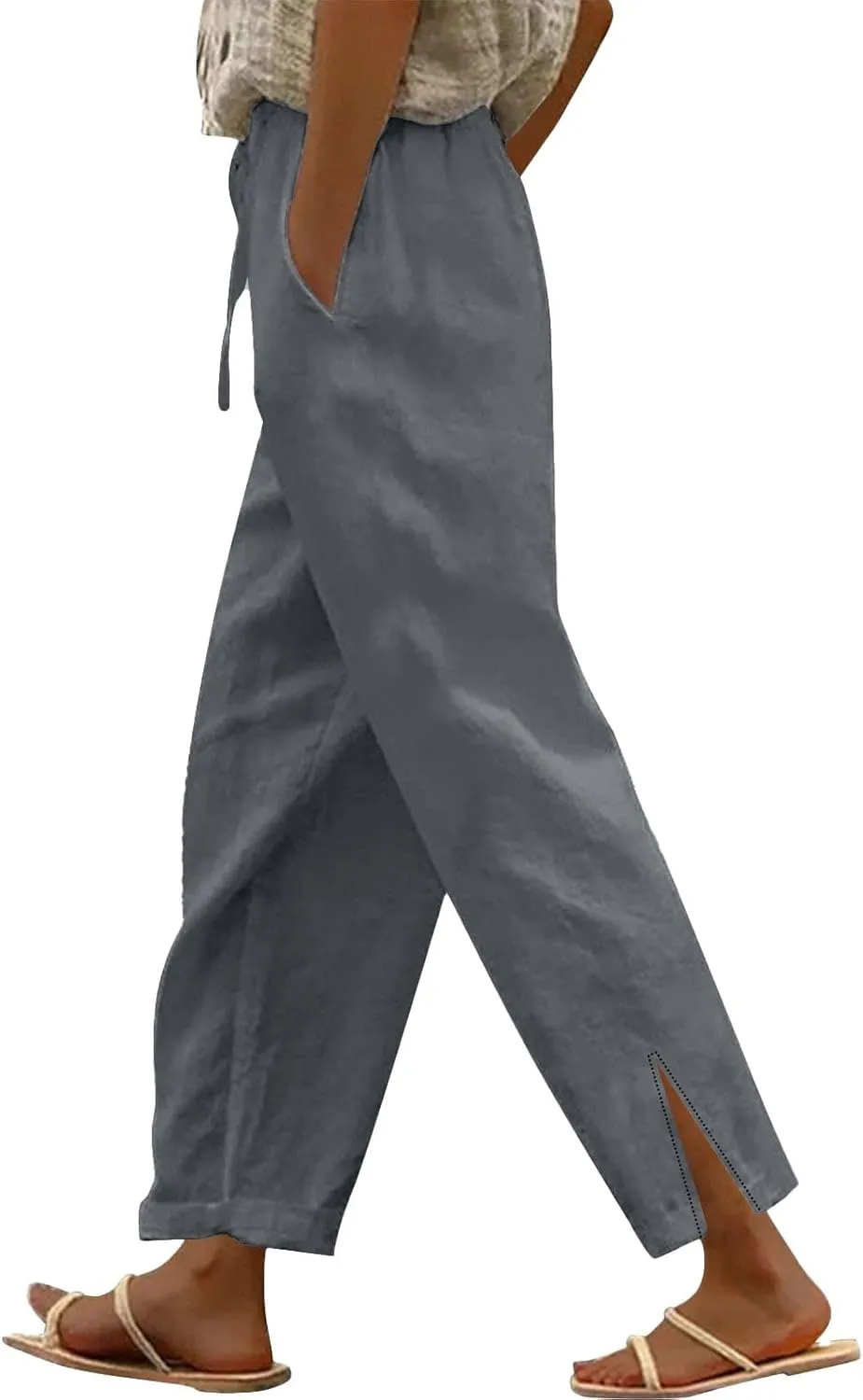 Linen Pants for Women Summer High Waist Elastic Straight Leg Lounge Pant Casual Loose Lightweight Beach Trousers 2025