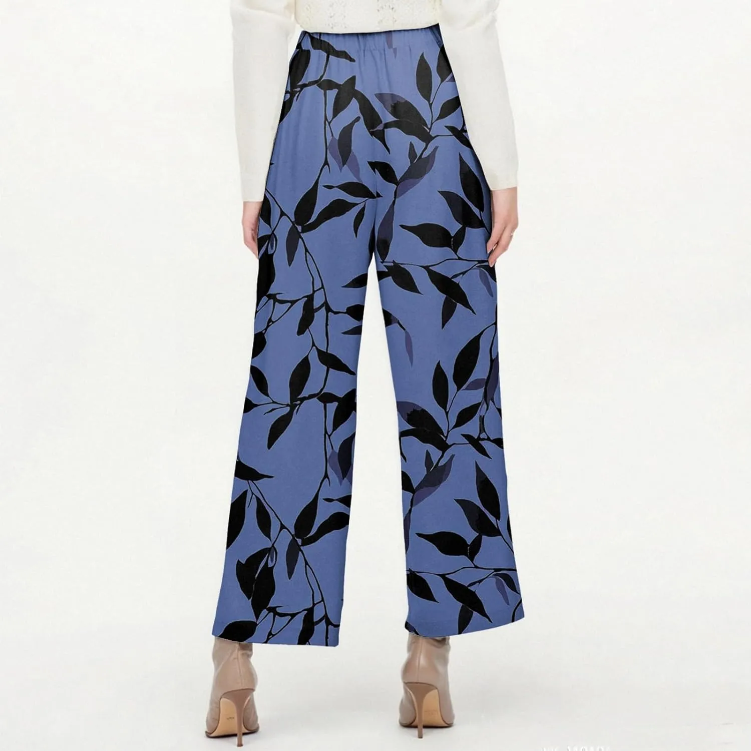 Linen Pants Women Summer Boho Wide Leg Pants High Waisted Palazzo Pant Floral Print Beach Trousers with Pockets