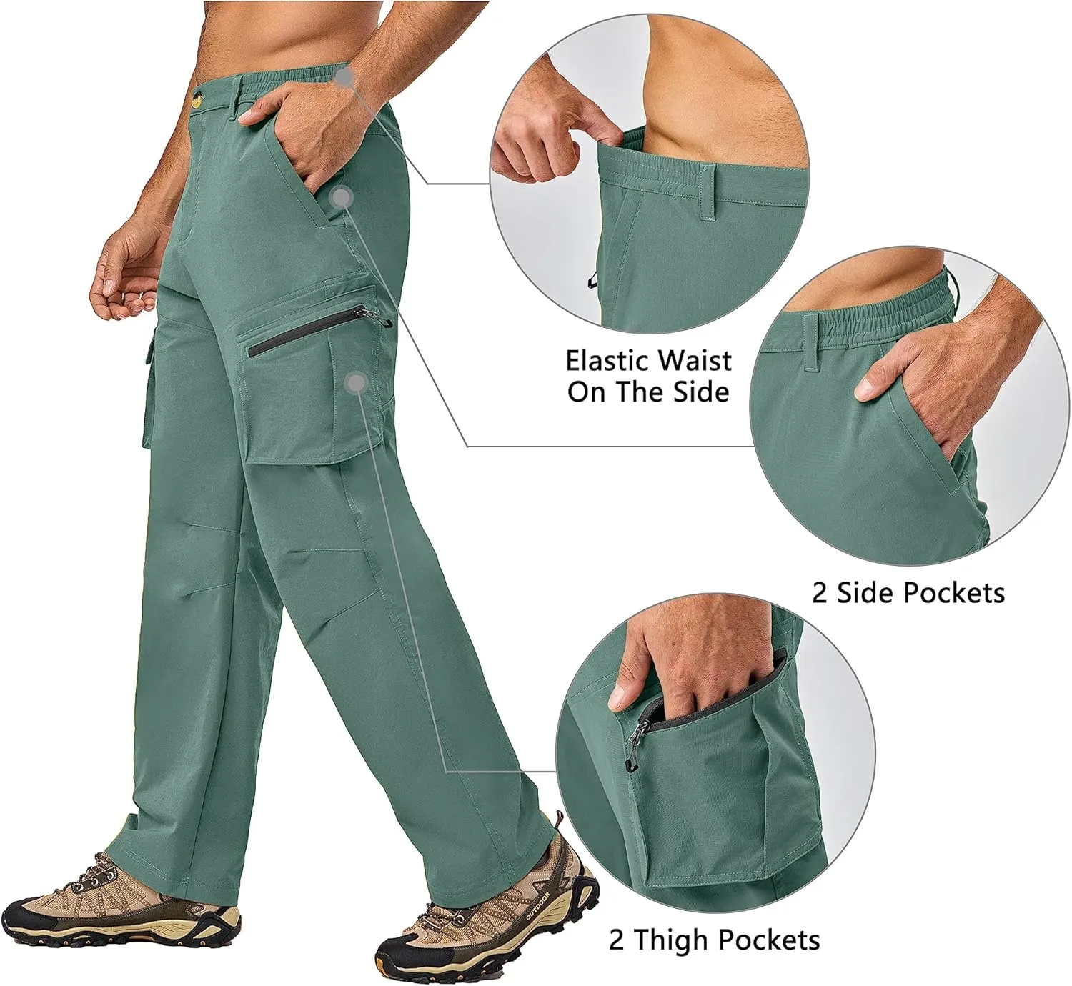Little Donkey Andy Men's Quick Dry UPF 50  Cargo Pants, Stretch Lightweight Outdoor Hiking Pants