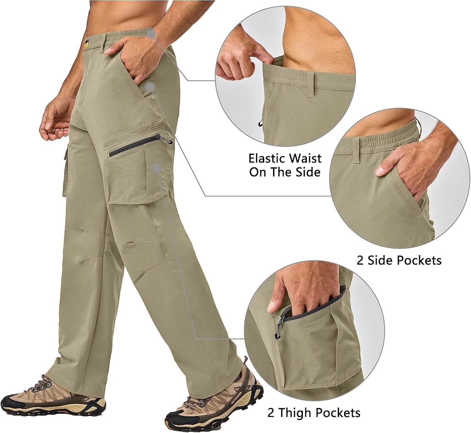Little Donkey Andy Men's Quick Dry UPF 50  Cargo Pants, Stretch Lightweight Outdoor Hiking Pants