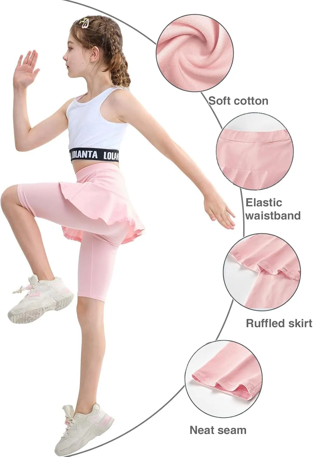 LOLANTA Girls Knee Length Leggings with Skirt Capris Kids Summer Shorts Casual Stretchy Athletic Skorts