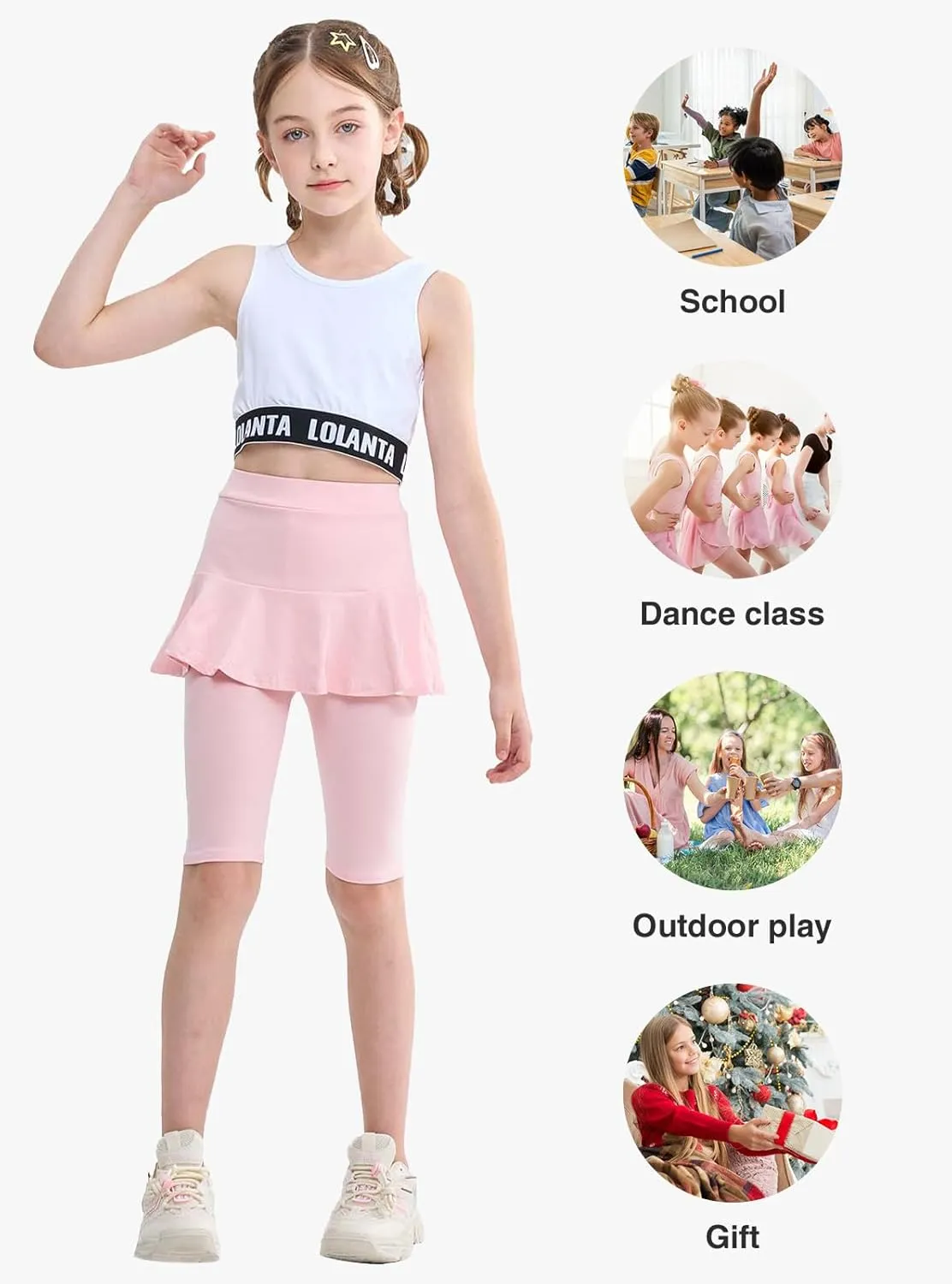 LOLANTA Girls Knee Length Leggings with Skirt Capris Kids Summer Shorts Casual Stretchy Athletic Skorts