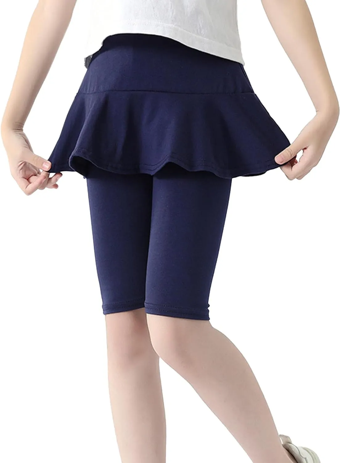 LOLANTA Girls Knee Length Leggings with Skirt Capris Kids Summer Shorts Casual Stretchy Athletic Skorts