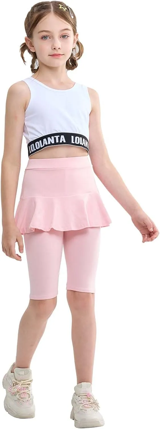 LOLANTA Girls Knee Length Leggings with Skirt Capris Kids Summer Shorts Casual Stretchy Athletic Skorts