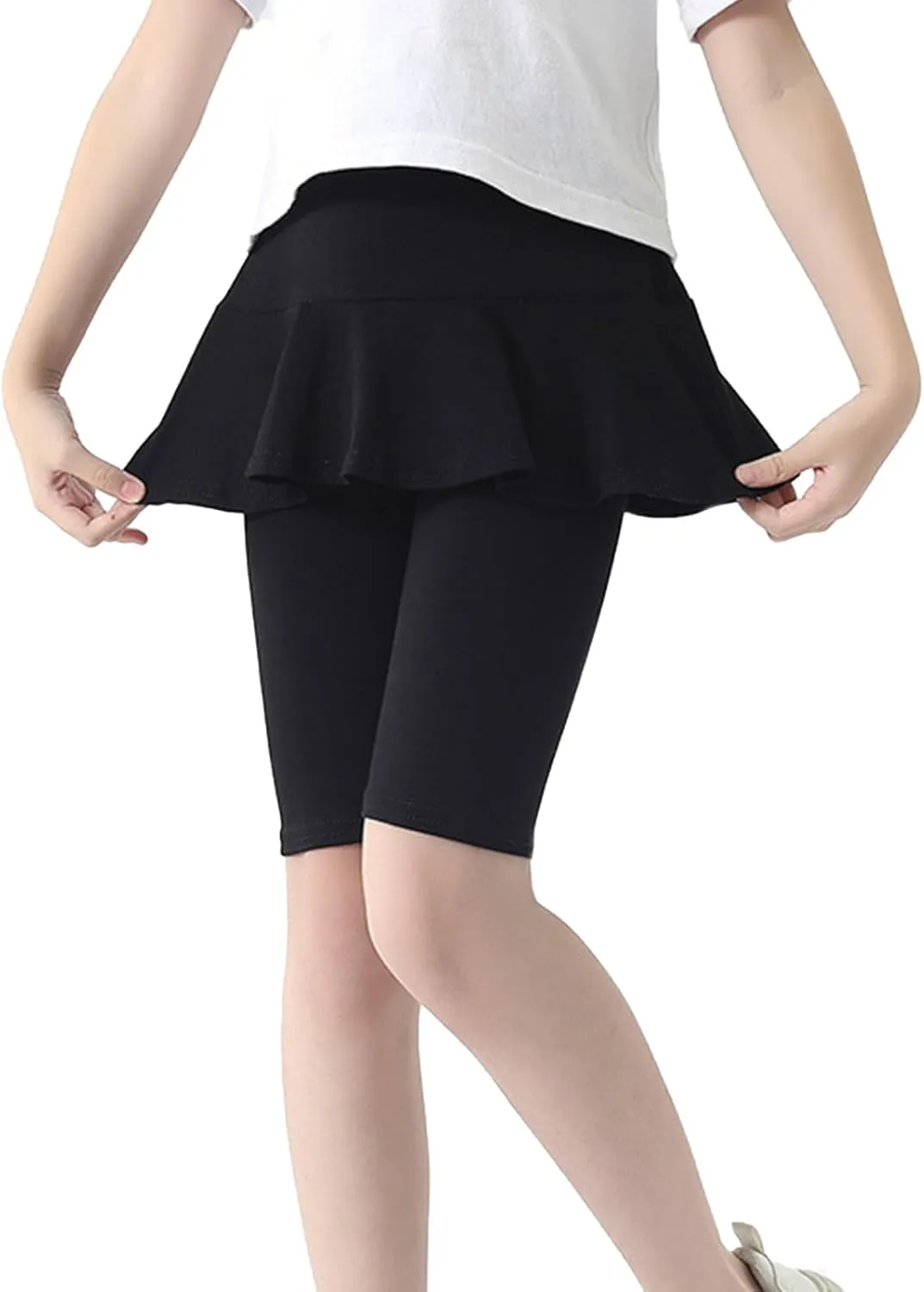 LOLANTA Girls Knee Length Leggings with Skirt Capris Kids Summer Shorts Casual Stretchy Athletic Skorts