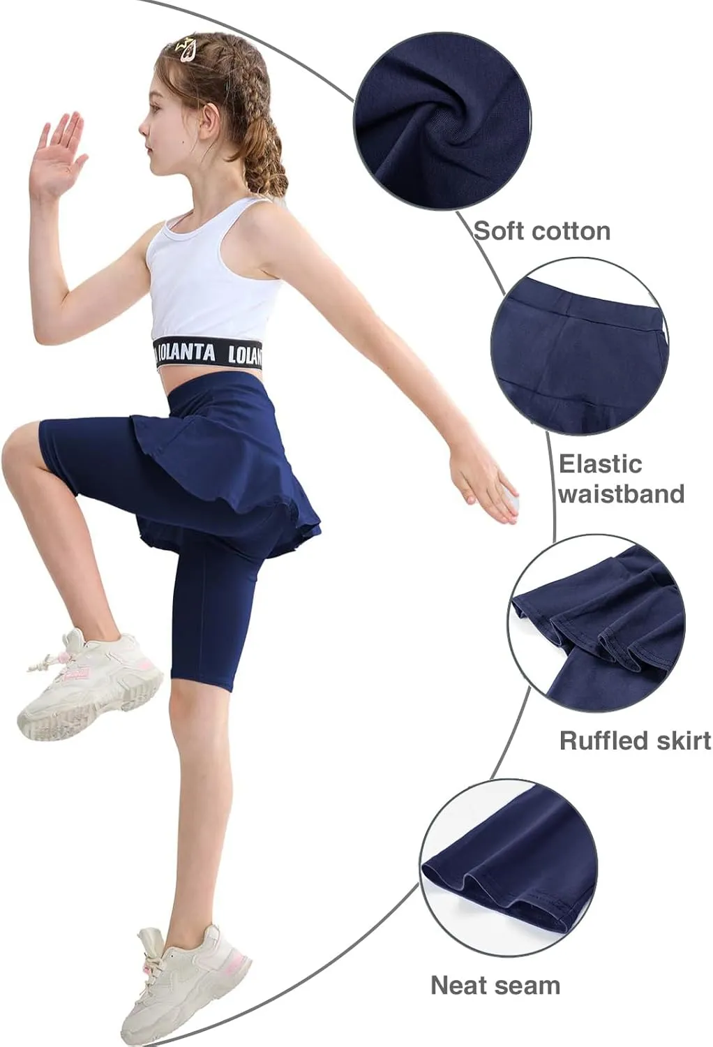 LOLANTA Girls Knee Length Leggings with Skirt Capris Kids Summer Shorts Casual Stretchy Athletic Skorts